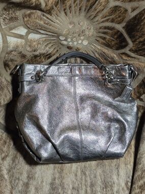 Coach Brooke Hobo handbag pewter metallic leather